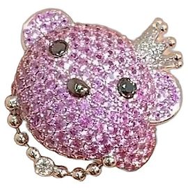 Autre Marque Qeelin Qilin Bobo Red Ruby Crown White Diamond Wide Ring Pink
