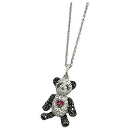 Autre Marque Qeelin Bobo Panda Diamant Halskette Silber