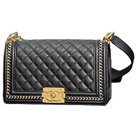 Chanel Leboy Medium Lychee Leather Handbag Black Black