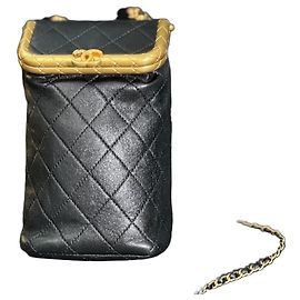 Chanel Black Leather Kiss Lock Shoulder Bag Black
