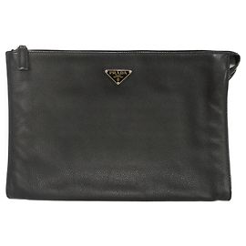Prada Vitello City Clutch Bag Black