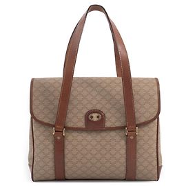 Céline Celine Macadam Tote Handbag Brown Beige