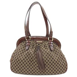 Céline Celine Macadam Pattern Fringe Handbag Brown