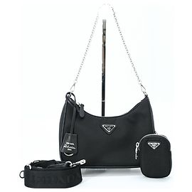 PRADA Re-Edition 2005 Nylon Leather Shoulder Handbag Black