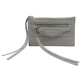 NEW BALENCIAGA NEO CLASSIC MINI 640110 GRAY LEATHER CARD HOLDER Grey