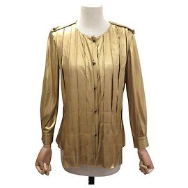 CAMICIA VINTAGE CHANEL P41511 BOTTONI CABOCHON GRIPOIX M 38 SETA TOP D'oro
