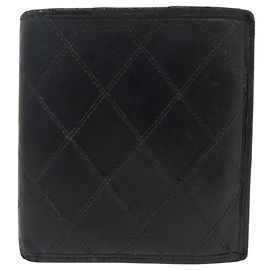 VINTAGE CHANEL 2-FOLD QUILTED BLACK LEATHER WALLET Black