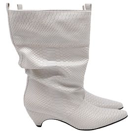 Stella Mc Cartney Botas de cano médio em couro branco com estampa de cobra da Stella McCartney Branco Cru