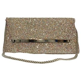Clutch Margot com Corrente Jimmy Choo em Glitter Prata Prata Metálico