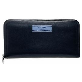 Prada Long Wallet in Black and Light Blue Black Other