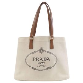 Prada 1BG355 Logo Tote Bag White Canvas White
