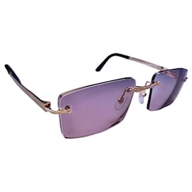 Cartier Rimless Titanium Sunglasses Black Golden