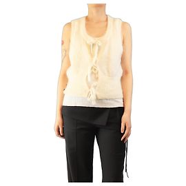 Ganni Ärmellose Mohair-Weste in Creme mit Bindeband - Größe M Roh