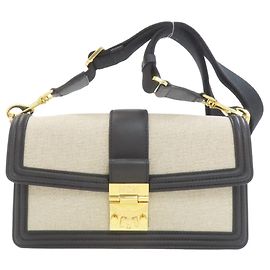 MCM Canvas and Leather Tote Bag Black Beige