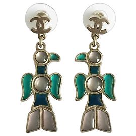 Rare Chanel 07A CC Aztec Bird Multicolor Gripoix Stone Drop Earrings Blue Multiple colors Grey Purple