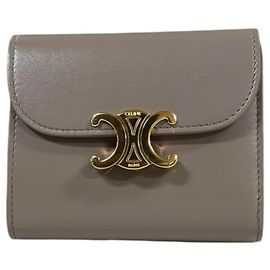 Céline Petit portefeuille à rabat Celine Triomphe en cuir à trois volets Beige
