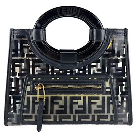 Fendi Runaway Shopper Handbag in Black and Clear Vinyl Leather Black Other