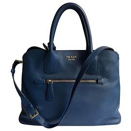 Sac à main ouvert Promenade en cuir Saffiano bleu de Prada Bleu