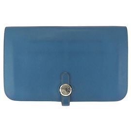 Hermès Hermes Dogon GM Blue Jean Togo Leather Wallet Blue