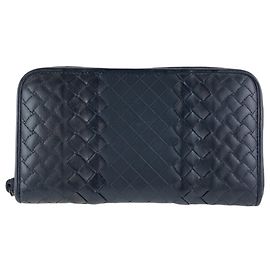 Bottega Veneta Intrecciato Black Leather Long Wallet for Men Black