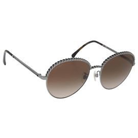 CHANEL Sunglasses metal Silver CC Auth 176091A Silvery