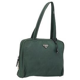 PRADA Tote Bag Nylon Green Silver Auth ep14041 Silvery Green