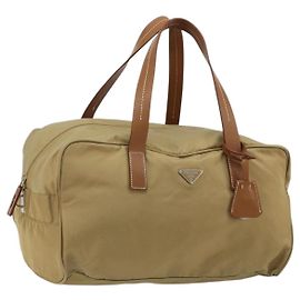 Bolsa Boston PRADA em nylon prata bege Auth 176900 Prata Bege