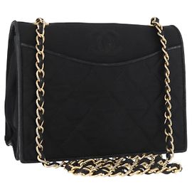 CHANEL Borsa a Spalla Matelassé con Catena Nylon Nero Oro CC Auth 176872 Nero D'oro