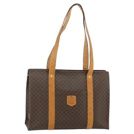 Céline CELINE Macadam Canvas Tote Bag PVC Leather Brown Gold Auth ka4146 Brown Golden