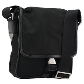 PRADA Shoulder Bag Nylon Leather Black Silver Auth ka4087 Black Silvery