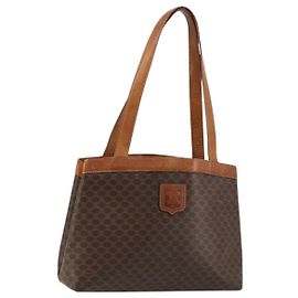 Céline CELINE Macadam Canvas Tote Bag PVC Leather Brown Gold Auth bs34713 Brown Golden