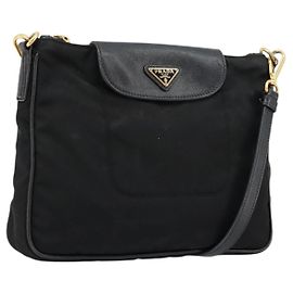 Borsa a Spalla PRADA Nylon Nero Oro Auth 176186A Nero D'oro