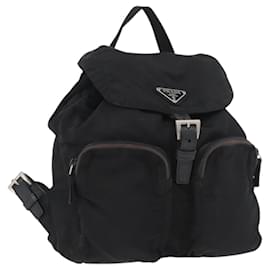 PRADA Backpack Nylon Black Silver Auth 175963 Black Silvery