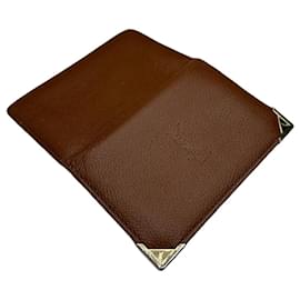 Porte-cartes bifold vintage Yves Saint Laurent en cuir tan Camel