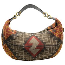 Balmain Red Multi Monogram Tapestry Shoulder Bag Red