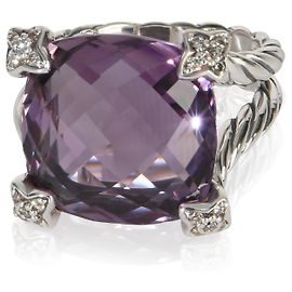David Yurman Sterling Silver Amethyst and Diamond On Point Ring Other