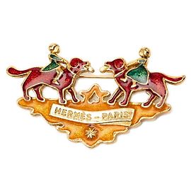 Broche Cloisonné Menina e Cachorro Hermès Multicor