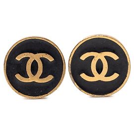 Boucles d'oreilles rondes à clip Coco Mark de Chanel Noir Doré