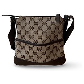 Borsa a tracolla Gucci GG Canvas e pelle beige Beige