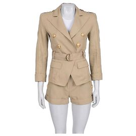 Conjunto de algodão-linho bege Balmain com shorts Tamanho FR36 / S Usado Outro