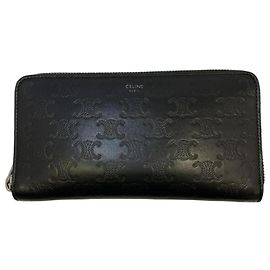 Céline Celine Triomphe Embossed Round Long Wallet Blue