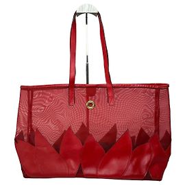 Céline Vintage Celine Mesh Leather Tote Bag Red Red