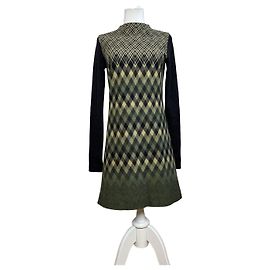 Vintage Givenchy Wollkleid Olivgrün Mehrfarbig XS Grün
