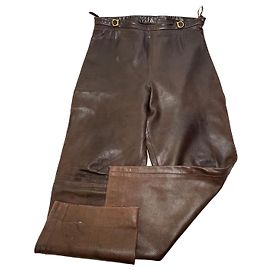 Céline Calças de couro de vitela vintage Celine marrons M Marrom