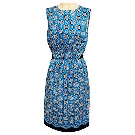 Vestido sin mangas de algodón con estampado floral azul / blanco / marino de Oscar de la Renta Azul