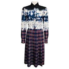 Altuzarra Blue / Black / White / Red Maria Tie Dye Check Print Shirtdress Multiple colors