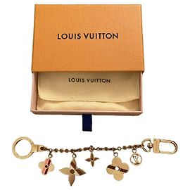 Louis Vuitton Monogram Flower Chain Bag Charm Pink Beige Golden Light brown