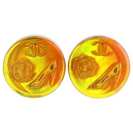 Boucles d'oreilles clips vintage Coco Mark de Chanel Vert Orange