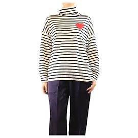 Autre Marque Pull à col roulé rayé crème et noir - taille M Écru