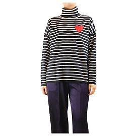 Autre Marque Pull à col roulé rayé bleu marine et blanc - taille M Bleu Marine